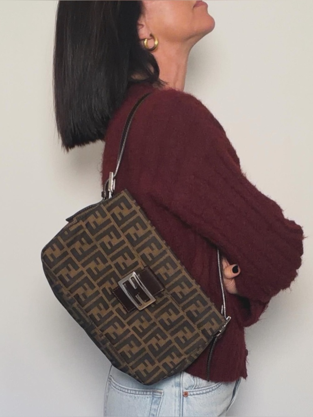 Fendi Vintage Zucca FF Mama Baguette Brown Canvas Shoulder Bag